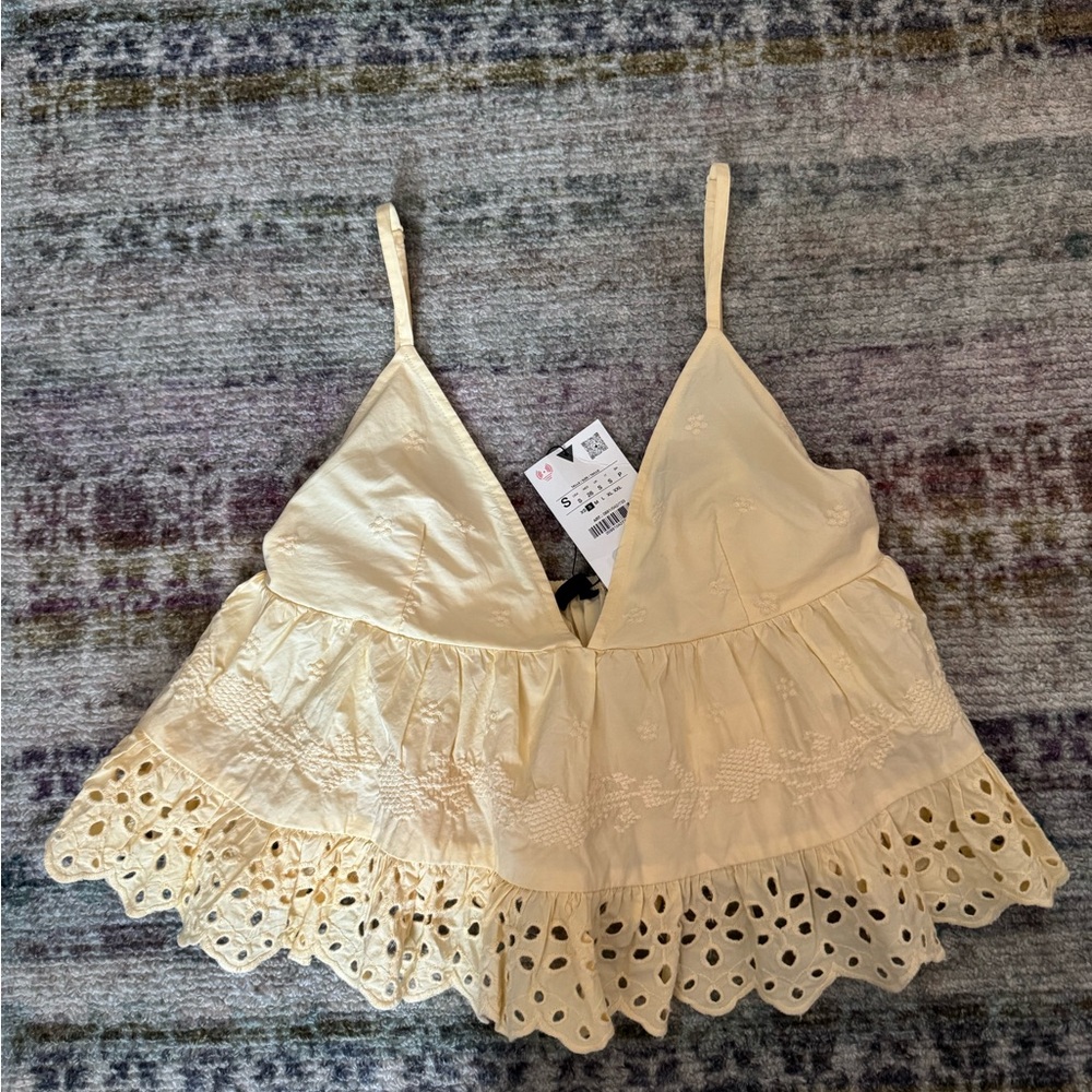 Zara Cream Eyelet Lace Cami Top
